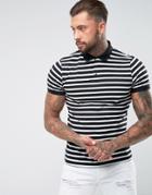 Asos Standard Stripe Polo In Black - Black