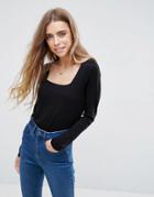 Asos Top With Square Neck And Long Sleeve - Black