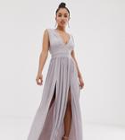 Asos Design Petite Premium Lace Insert Pleated Maxi Dress
