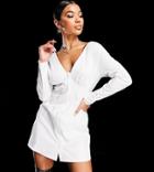 Asyou Button Down Off Shoulder Dress In White