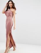 Asos One Shoulder Deep Fold Maxi Dress With Exposed Zip In Scuba - Pin