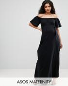 Asos Maternity Off Shoulder Maxi Dress With Tie Belt - Black