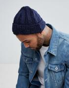 Asos Fisherman Beanie In Navy With Colored Nepp - Blue