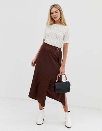 Miss Selfridge Jaquard Skirt With D Ring In Chocolate - Brown