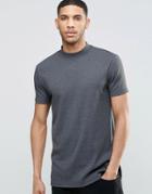 Asos Extreme Muscle Longline T-shirt With Turtleneck In Rib In Charcoal Marl - Charcoal Marl