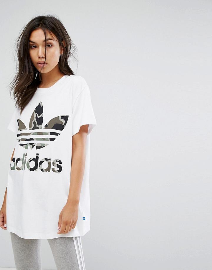 Adidas Originals Camo Trefoil Tee In White - White