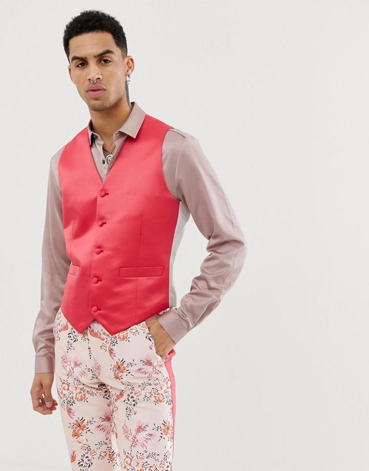 Asos Edition Skinny Suit Vest In Fuchsia Pink