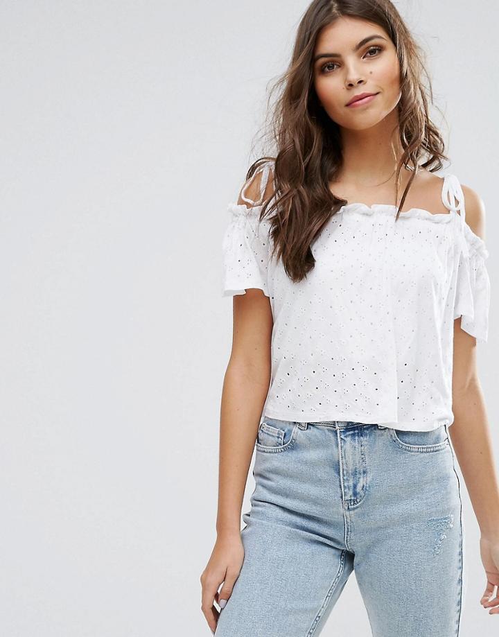 Miss Selfridge Bardot Tie Top - White