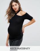 Asos Maternity Top With Halter Cold Shoulder In Rib - Black