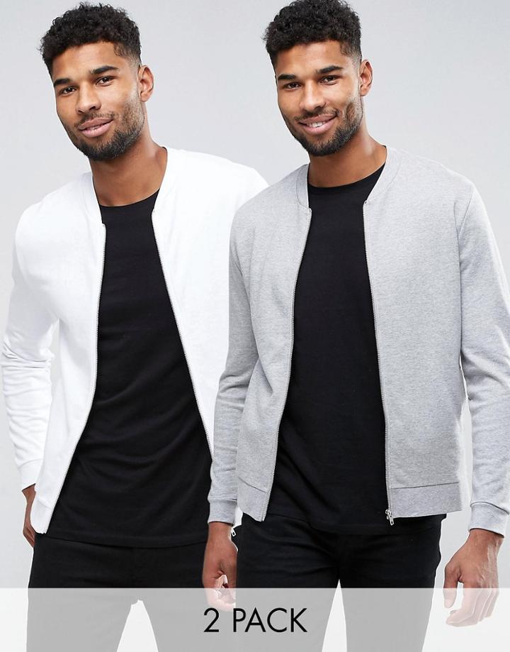 Asos Jersey Bomber Jacket 2 Pack Gray Marl/white Save - Multi