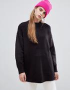 Bershka Ribbed Loose Fit Jersey Sweater In Black - Beige