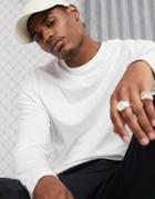 Asos Design Long Sleeve T-shirt With Crew Neck In White