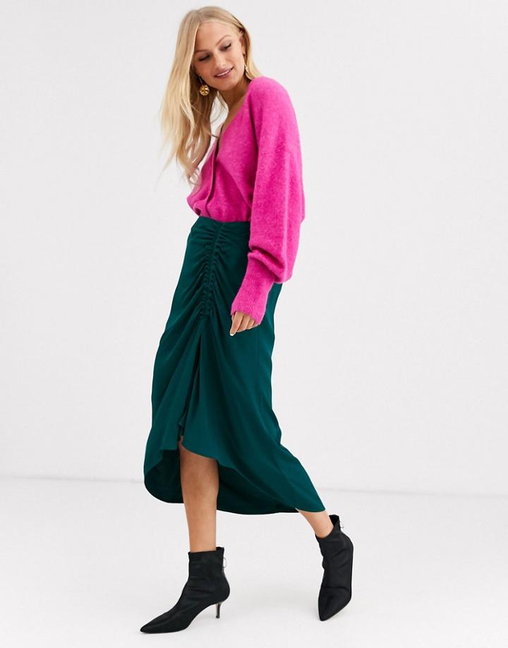 & Other Stories Ruched Midi Skirt In Bottle Green