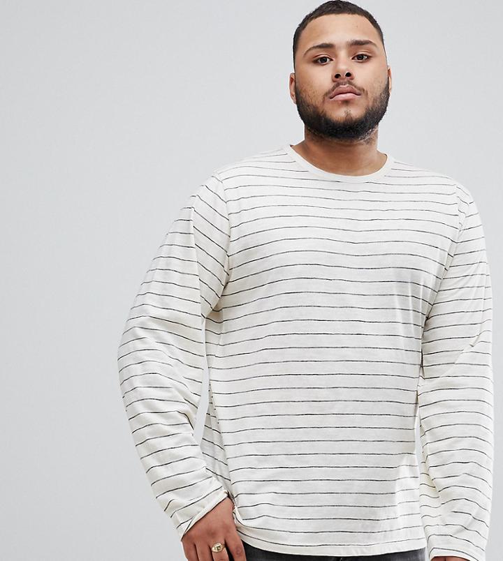D-struct Plus Striped Long Sleeve Cotton Slub Top - White