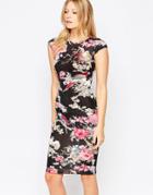 Club L Cap Sleeve Midi Dress In Floral Parrot Print - Multi