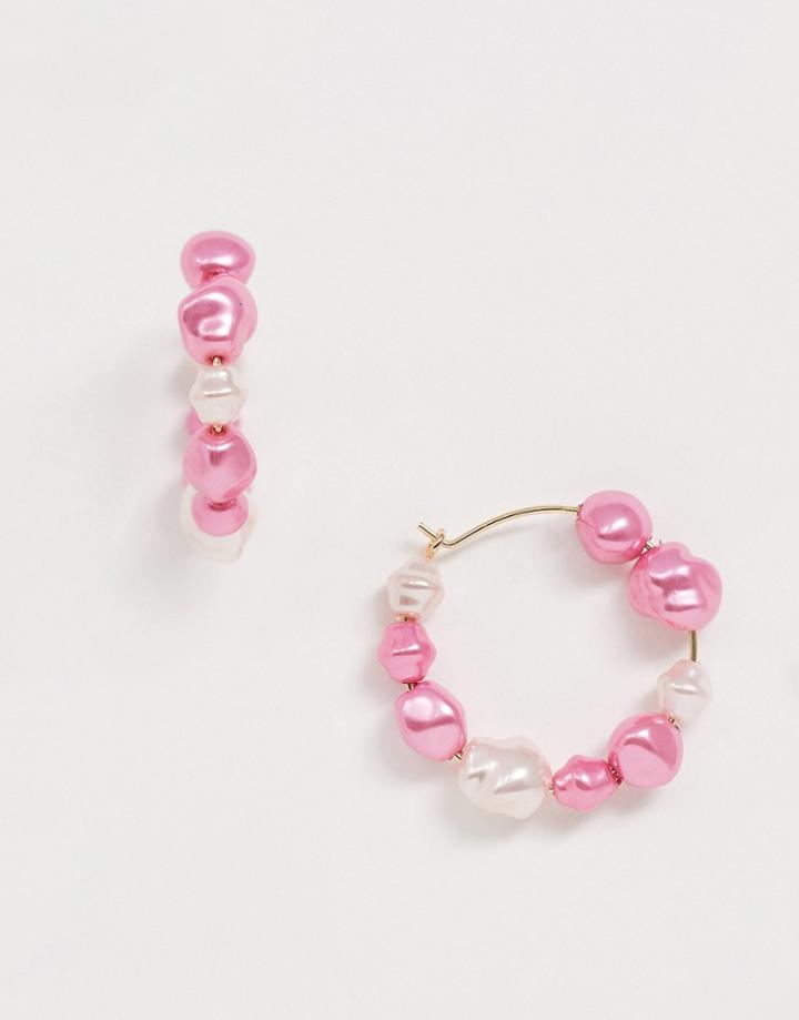 Asos Design Mini Hoop Earrings With Faux Pearl