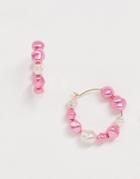 Asos Design Mini Hoop Earrings With Faux Pearl