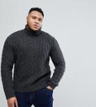 Asos Plus Cable Knit Roll Neck Sweater In Washed Black - Black