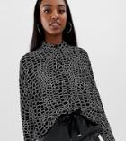 Asos Design Tall Cropped Long Sleeve Shirt In Crocodile Animal Print-multi