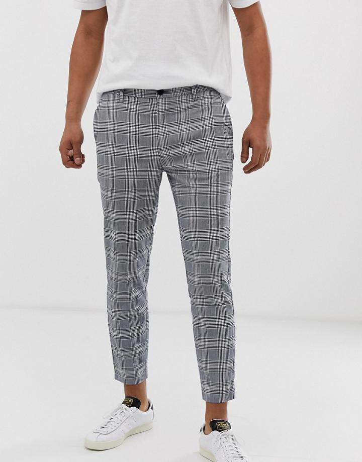 Bershka Skinny Check Pants In Blue