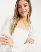 Ever New Shirred Square Neck Peplum Top With Volume Sleeve In Ivory-white