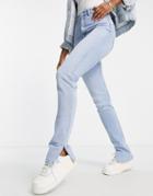 Bershka Split Hem Jeans In Light Blue