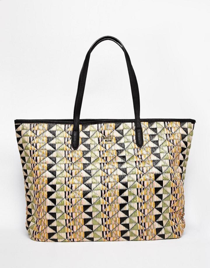 Nali Lined Woven Raffia Style Shopper Tote Bag - Beige