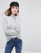 Pieces High Neck Knitted Sweater - Gray