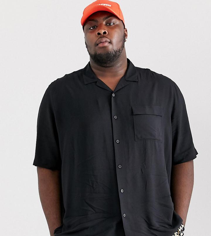 Collusion Plus Oversized Revere Shirt In Black - Black