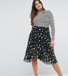 Asos Curve Pleated Midi Skirt With Wrap Front Detail In Floral Print - Multi