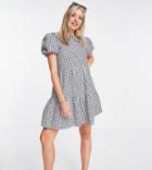 Influence Tall Mini Dress With Collar In Navy Gingham