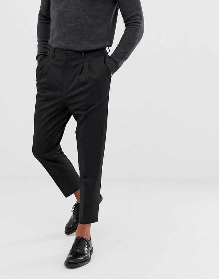 Asos Design Tapered Smart Pants In Gray Cross Hatch With Pleats - Gray