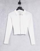 Stradivarius Ribbed Polo With Zip Set In Ecru-white