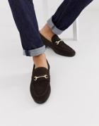 Asos Design Loafers In Brown Suede With Gold Snaffle