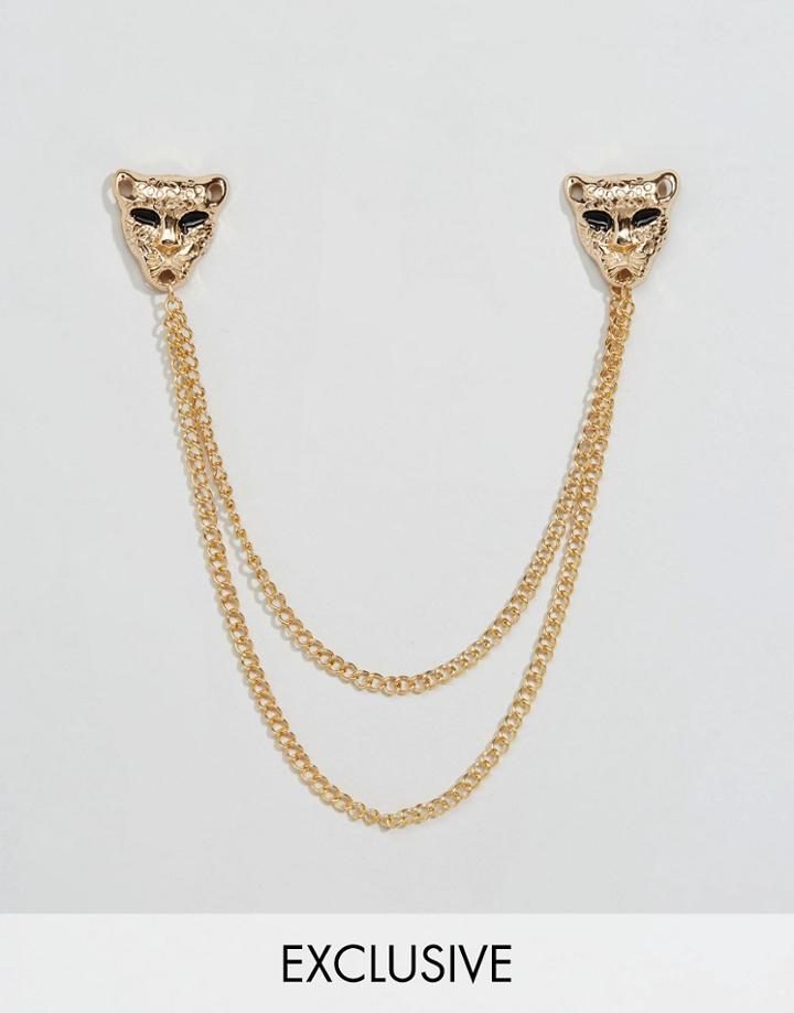 Reclaimed Vintage Leopard Collar Chain In Gold - Gold