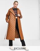 Reclaimed Vintage Inspired Quilted Leather Look Coat In Brown