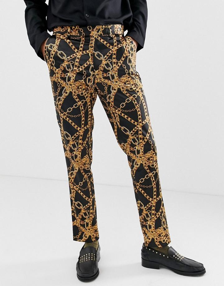 Asos Design Skinny Suit Pants In All Over Chain Print-black