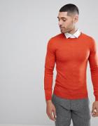 Asos Muscle Fit Merino Wool Sweater In Orange - Orange