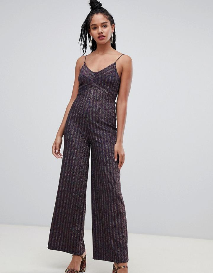 Miss Selfridge Wide Leg Jumpsuit In Metallic Stripe - Multi
