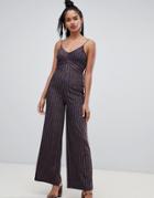 Miss Selfridge Wide Leg Jumpsuit In Metallic Stripe - Multi