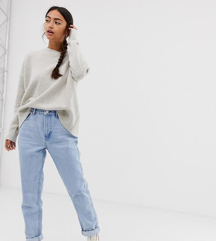 Bershka Mom Jean In Light Wash - Purple