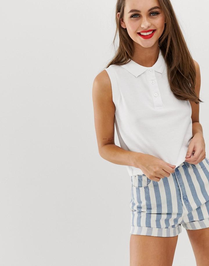 Brave Soul Martina Sleeveless Polo Shirt - White