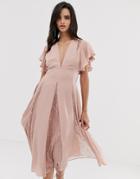 Asos Design Midi Dress With Lace Godet Panels