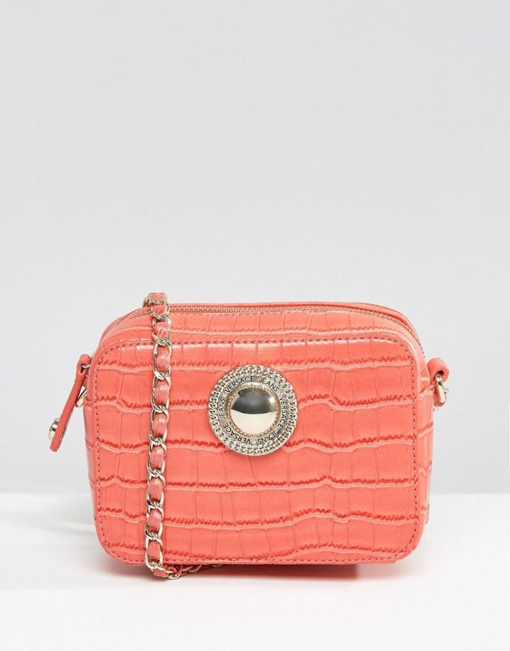 Versace Jeans Moc Croc Cross Body Bag With Chain Strap - Pink
