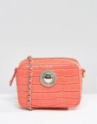 Versace Jeans Moc Croc Cross Body Bag With Chain Strap - Pink
