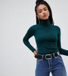 Pull & Bear Roll Neck Long Sleeved Sweater In Green - Green