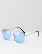 Asos 90s Square Sunglasses With Blue Colored Lens - Silver