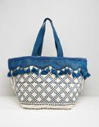 Mango Tassel Beach Bag - Blue Mix