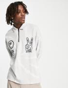 Asos Design Oversized Sweatshirt In Gray Bleach Wash With Varsity Prints