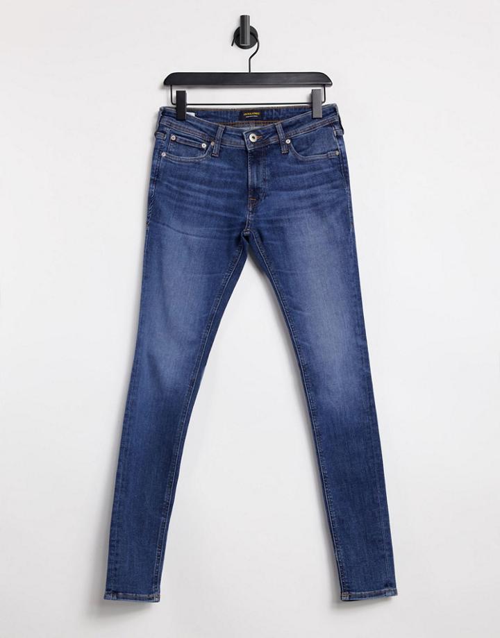 Jack & Jones Intelligence Tom Spray On Jeans In Mid Blue-blues